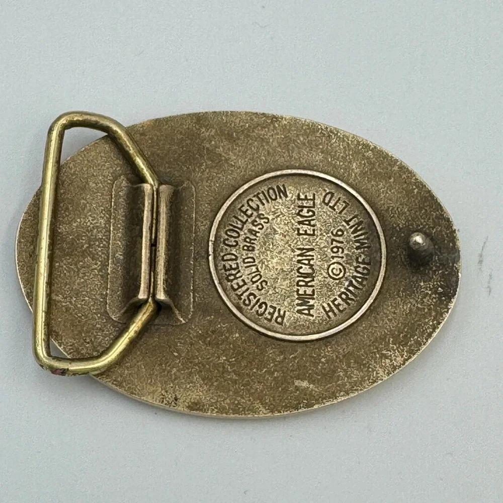 Vintage 1976 Heritage‎ Mint Ltd Solid Brass American Eagle Belt Buckle Patriotic